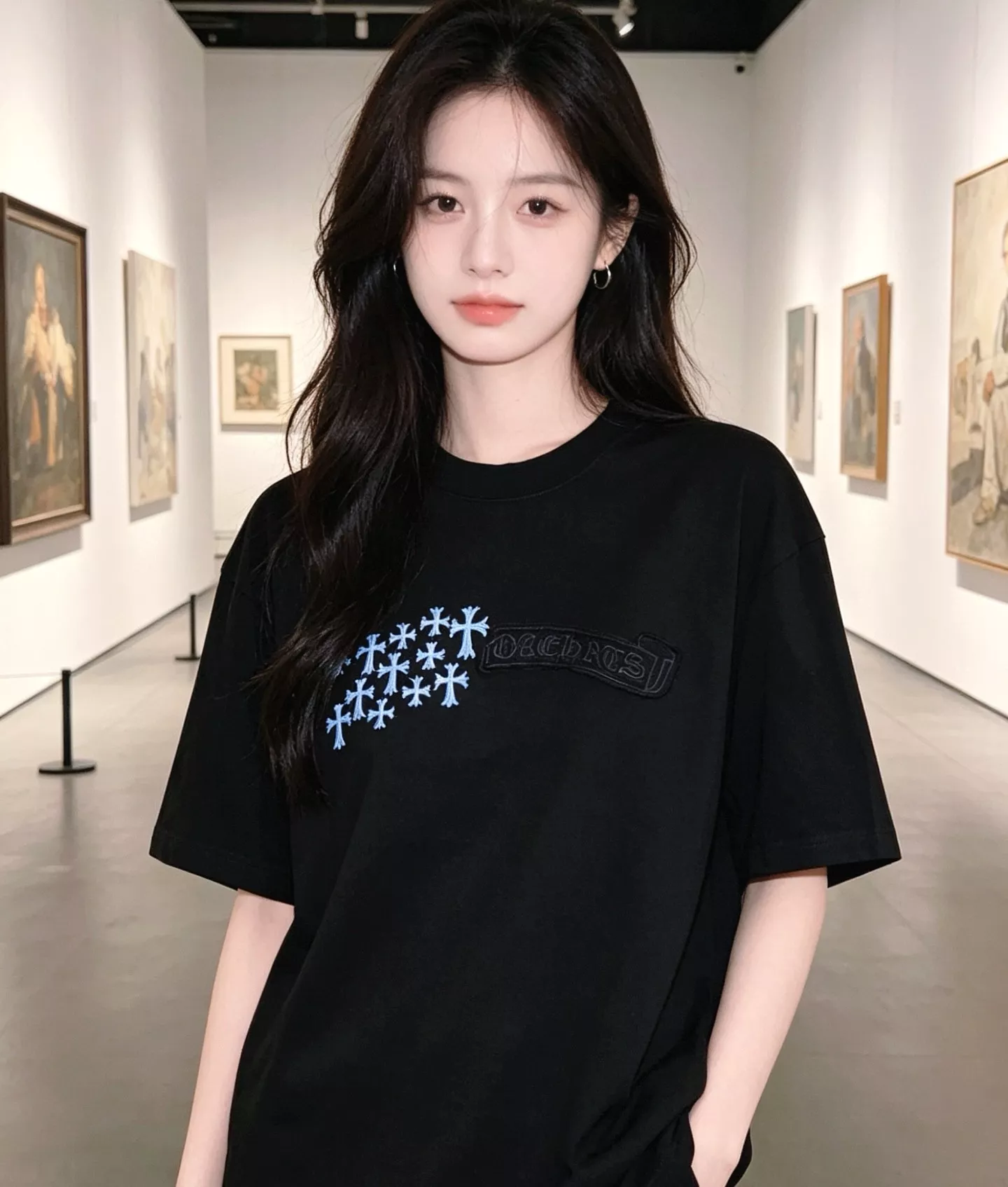 크롬하츠 말굽 패치 자수 원형 넥 반소매 티셔츠 상세 이미지 12