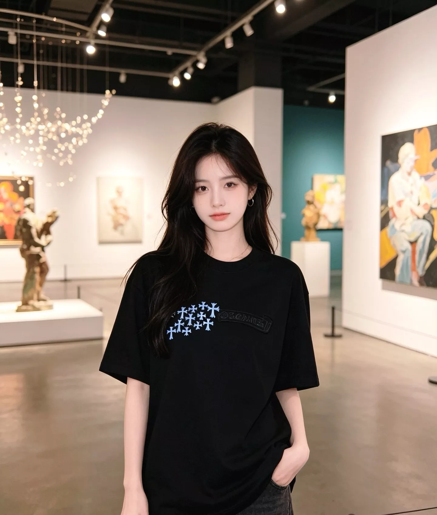 크롬하츠 말굽 패치 자수 원형 넥 반소매 티셔츠 상세 이미지 13