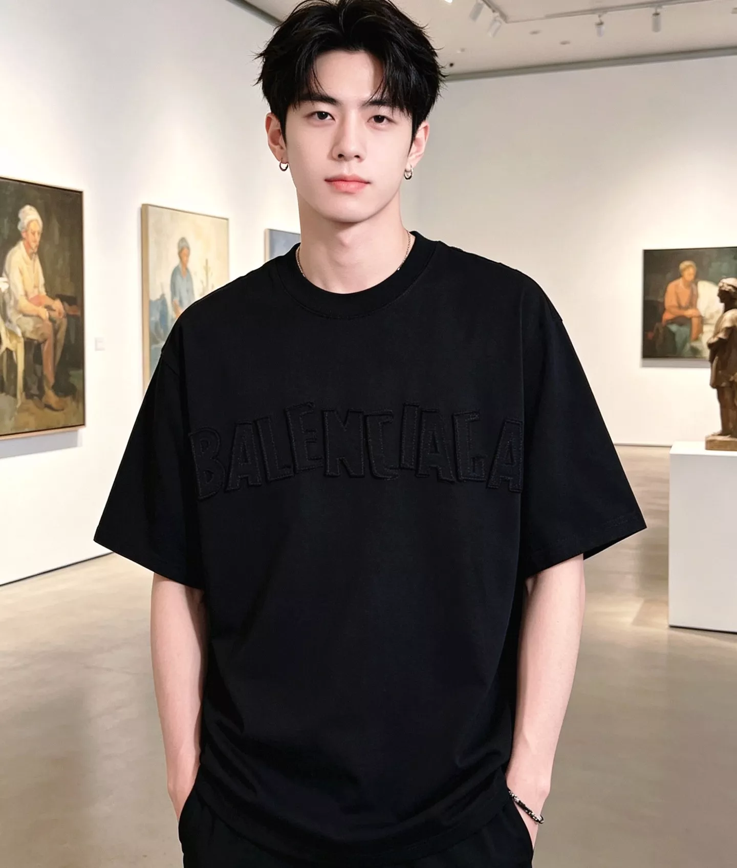 발렌시아가 빅 로고 자수 라운드넥 반소매 티셔츠 상세 이미지 15