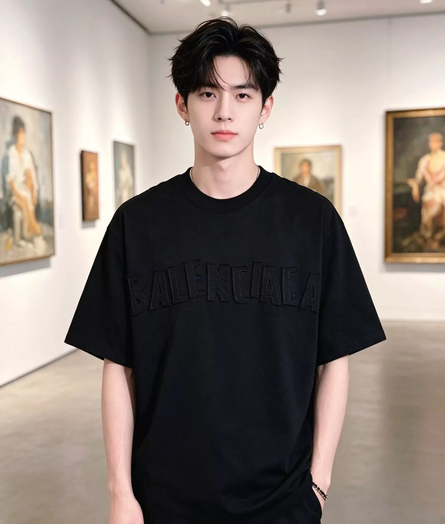 발렌시아가 빅 로고 자수 라운드넥 반소매 티셔츠 상세 이미지 14