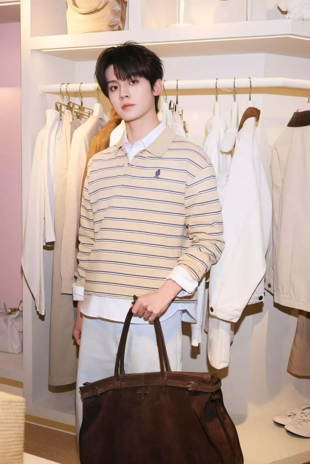 프라다 스트라이프 장식의 긴소매 폴로 티셔츠 상세 이미지 19
