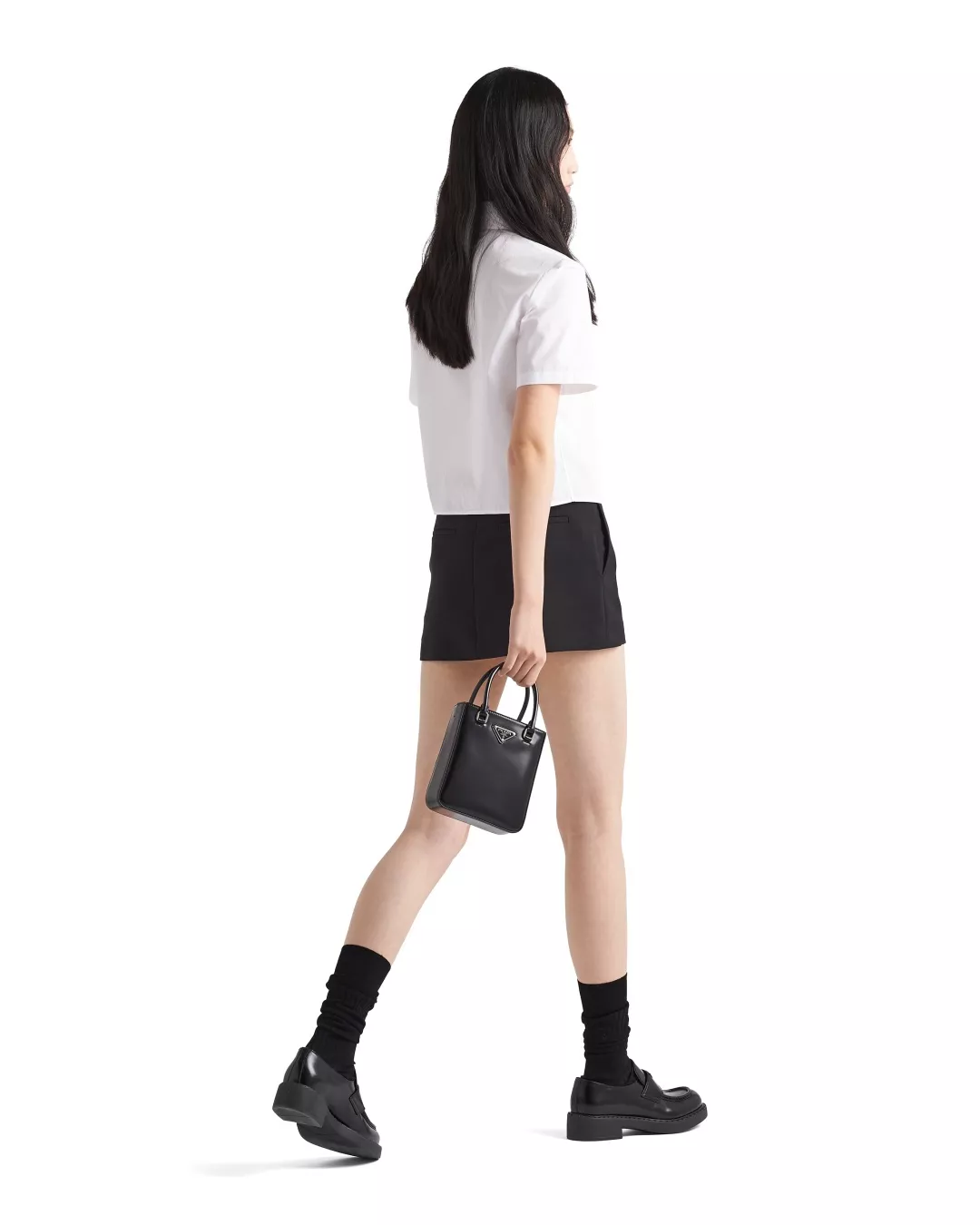 프라다 고밀도 코튼 포플린 크롭 반소매 셔츠 상세 이미지 29