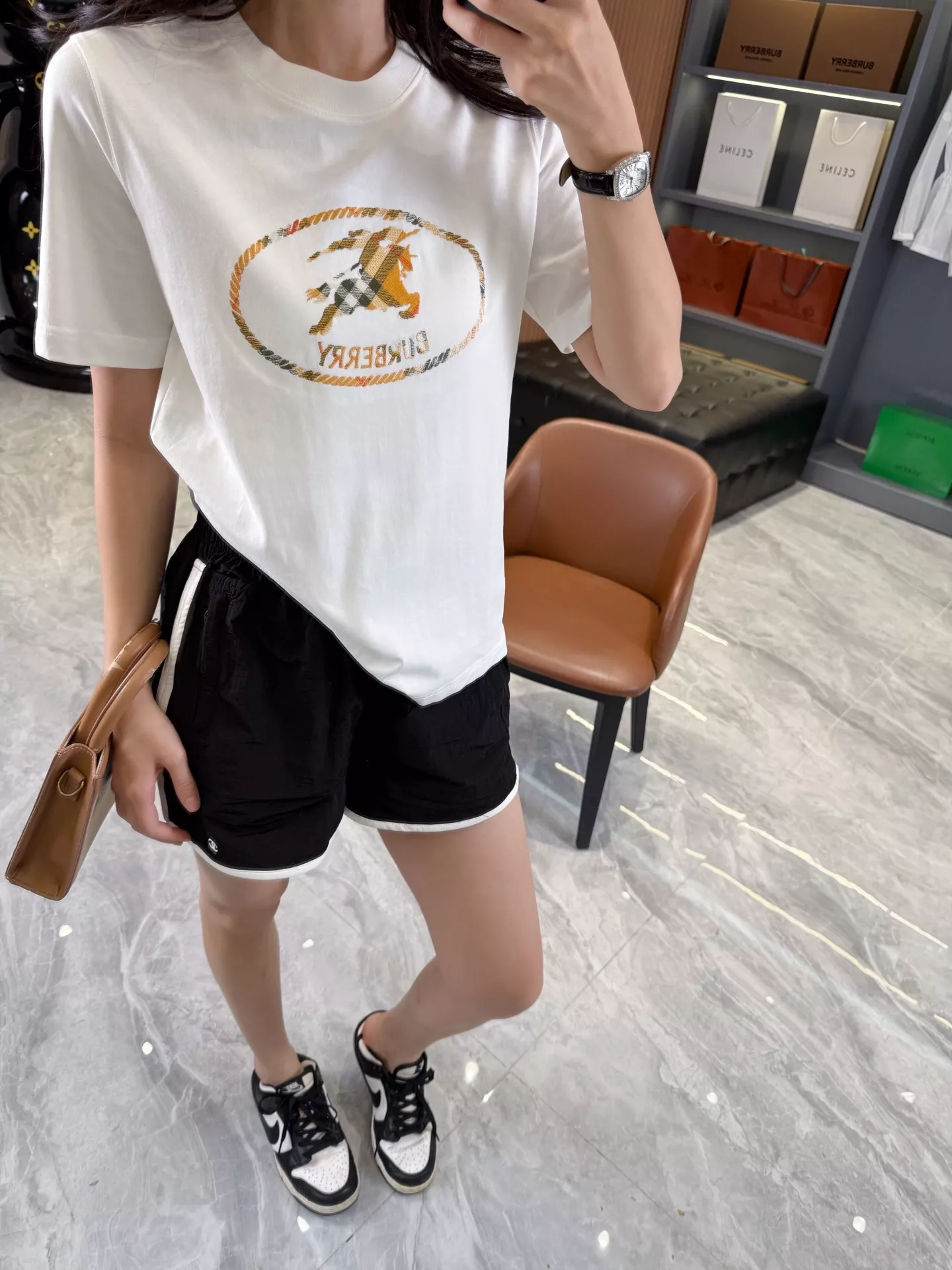 버버리 기사 문장 자수 체크 반소매 티셔츠 상세 이미지 63