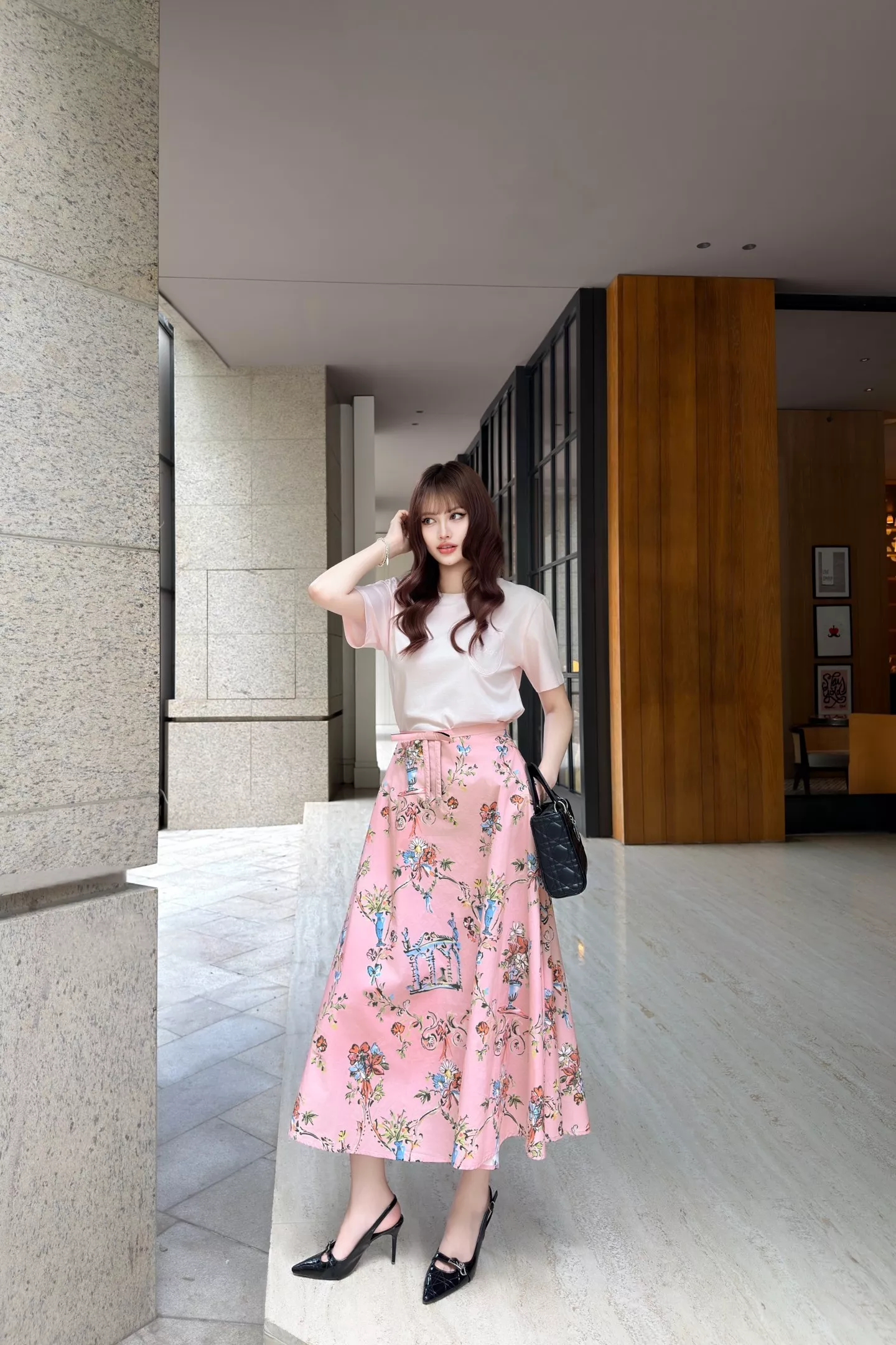 디올 플라워 프린트 하이웨이스트 A라인 스커트 상세 이미지 18