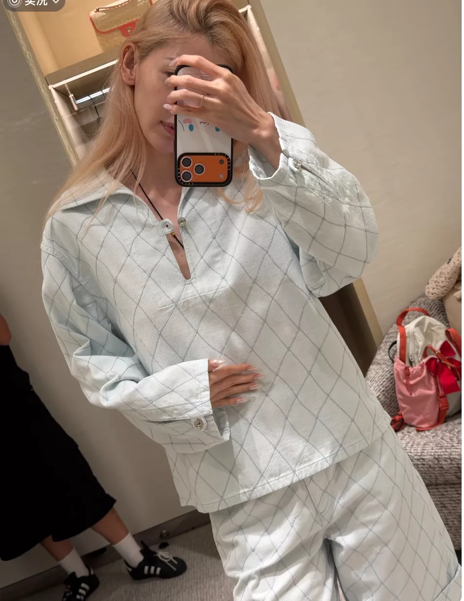 샤넬 다이아 퀼팅 패턴 데님 코튼 긴소매 셔츠 상세 이미지 15