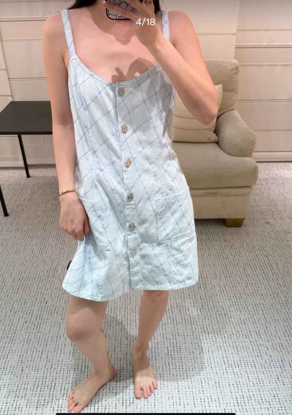 샤넬 퀼팅 패턴 슬리브리스 데님 원피스 상세 이미지 11