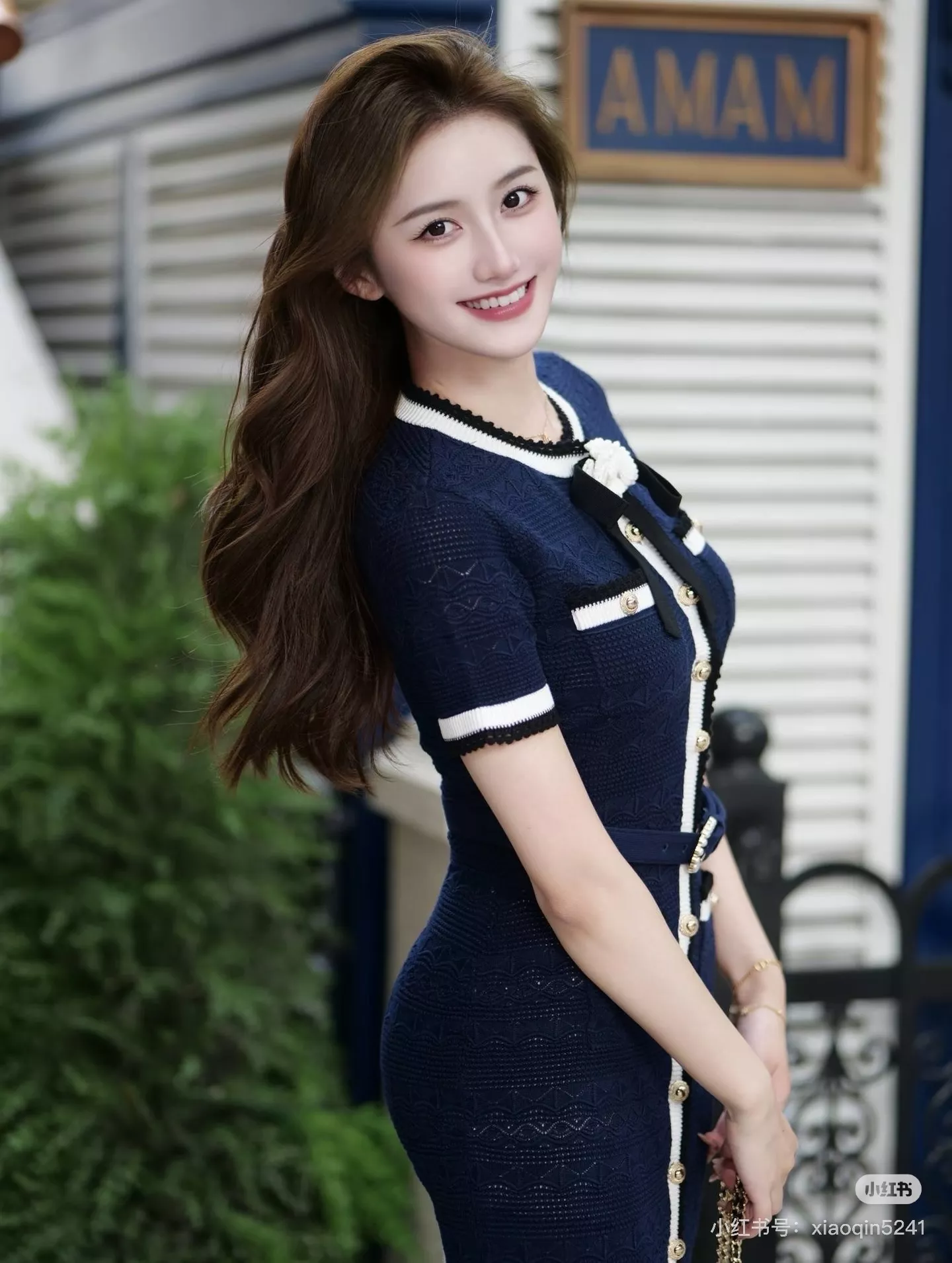 셀프포트레이트 배색 니트 반소매 롱 원피스 상세 이미지 14