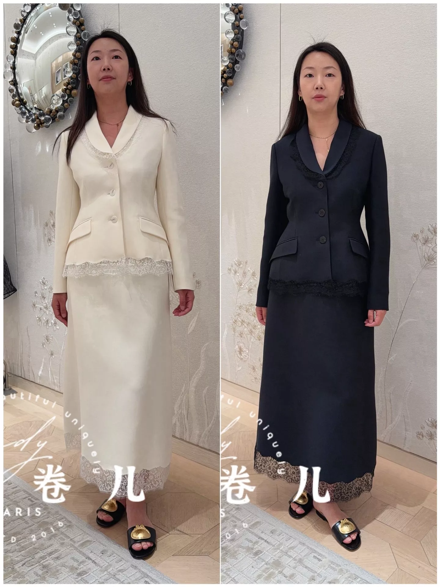 디올 레이스 배색 디테일 여성 재킷 상세 이미지 22