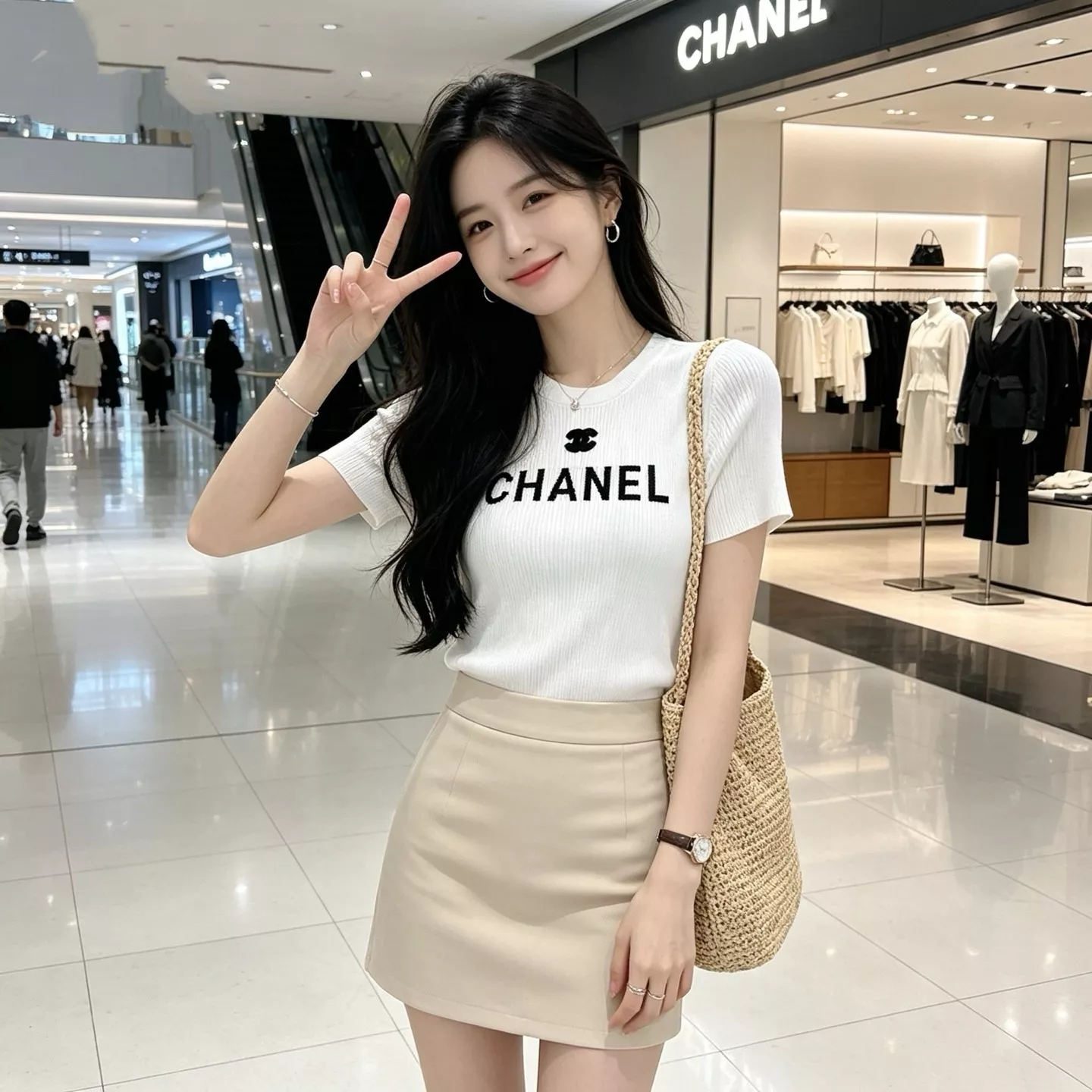샤넬 로고 포인트 라운드넥 반소매 니트 상세 이미지 13