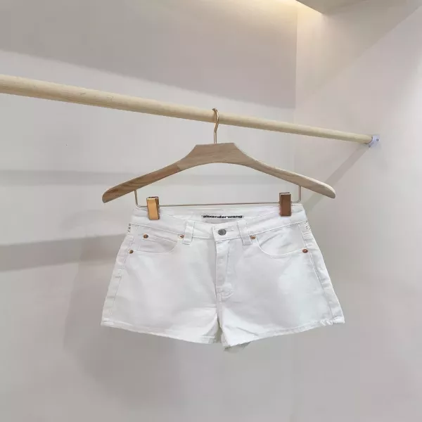 알렉산더왕 하이웨이스트 로고 컷아웃 데님 쇼츠