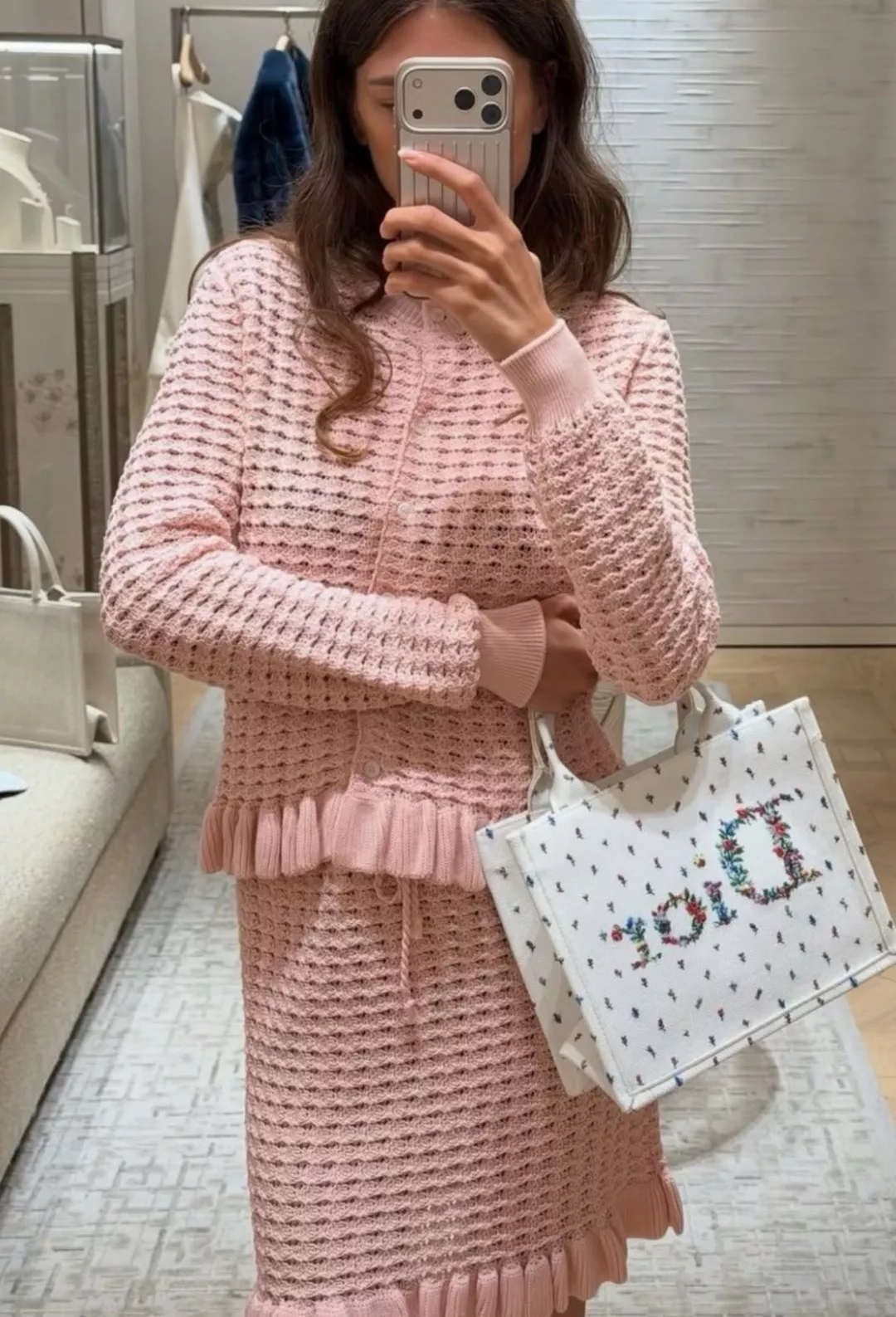 디올 플라워 프릴 포인트 오픈워크 니트 스커트 상세 이미지 2