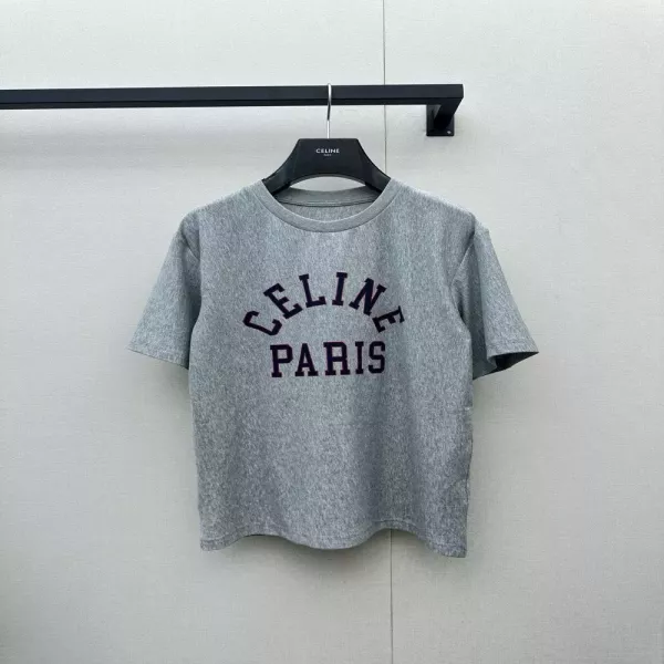 셀린느 배색 레터링 프린트 라운드넥 반소매 티셔츠