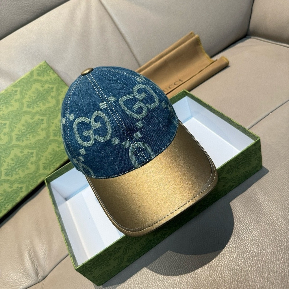 구찌 더블 G 패치 레더 배색 볼캡