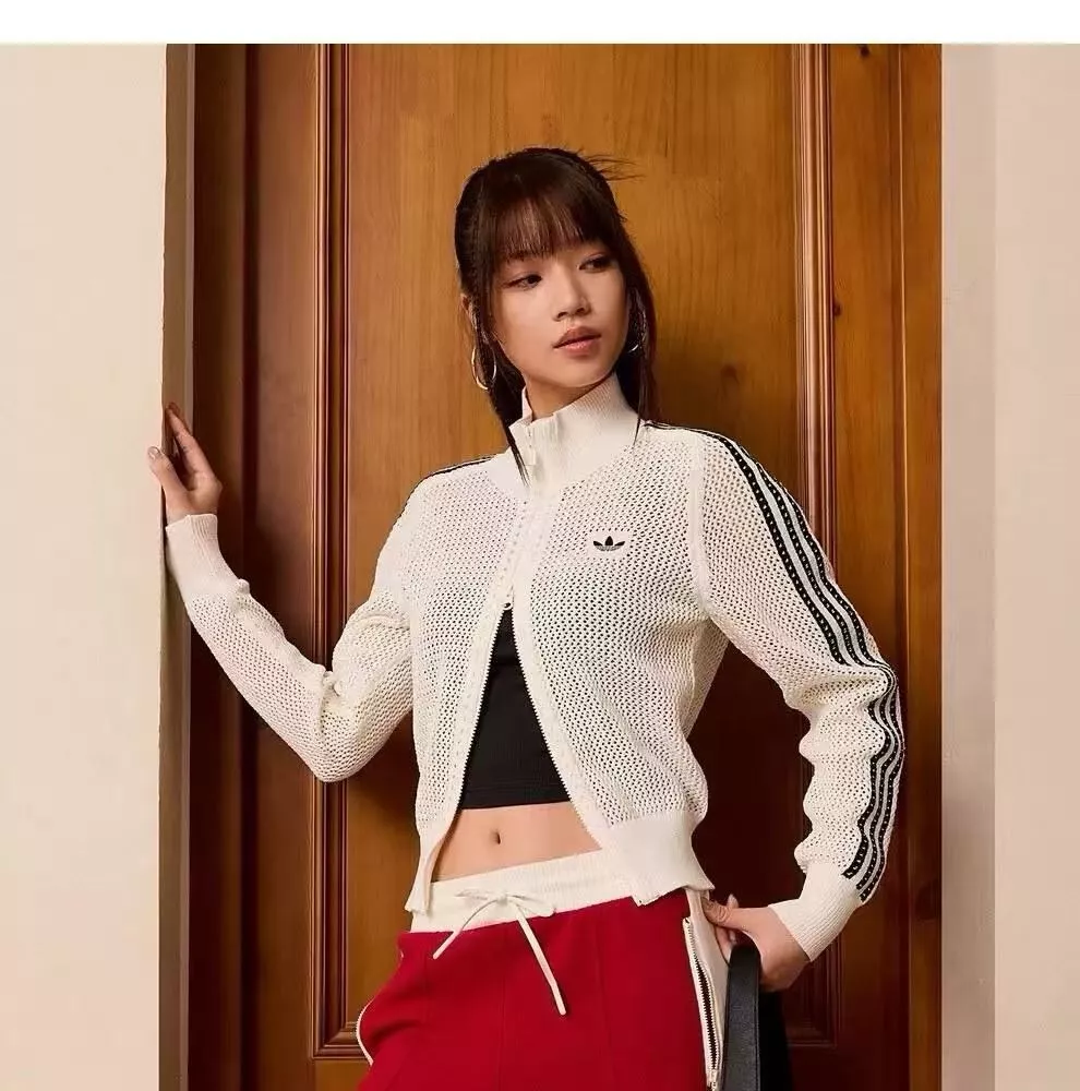 아디다스 삼선 디테일 스탠드넥 오픈워크 니트 집업 가디건 상세 이미지 26