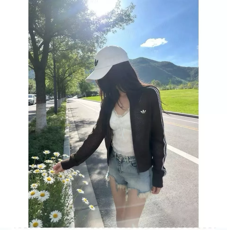 아디다스 삼선 디테일 스탠드넥 오픈워크 니트 집업 가디건 상세 이미지 25