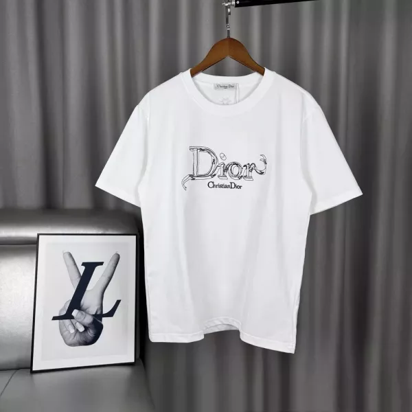 디올 3D 입체 자수 로고 라운드넥 반소매 티셔츠