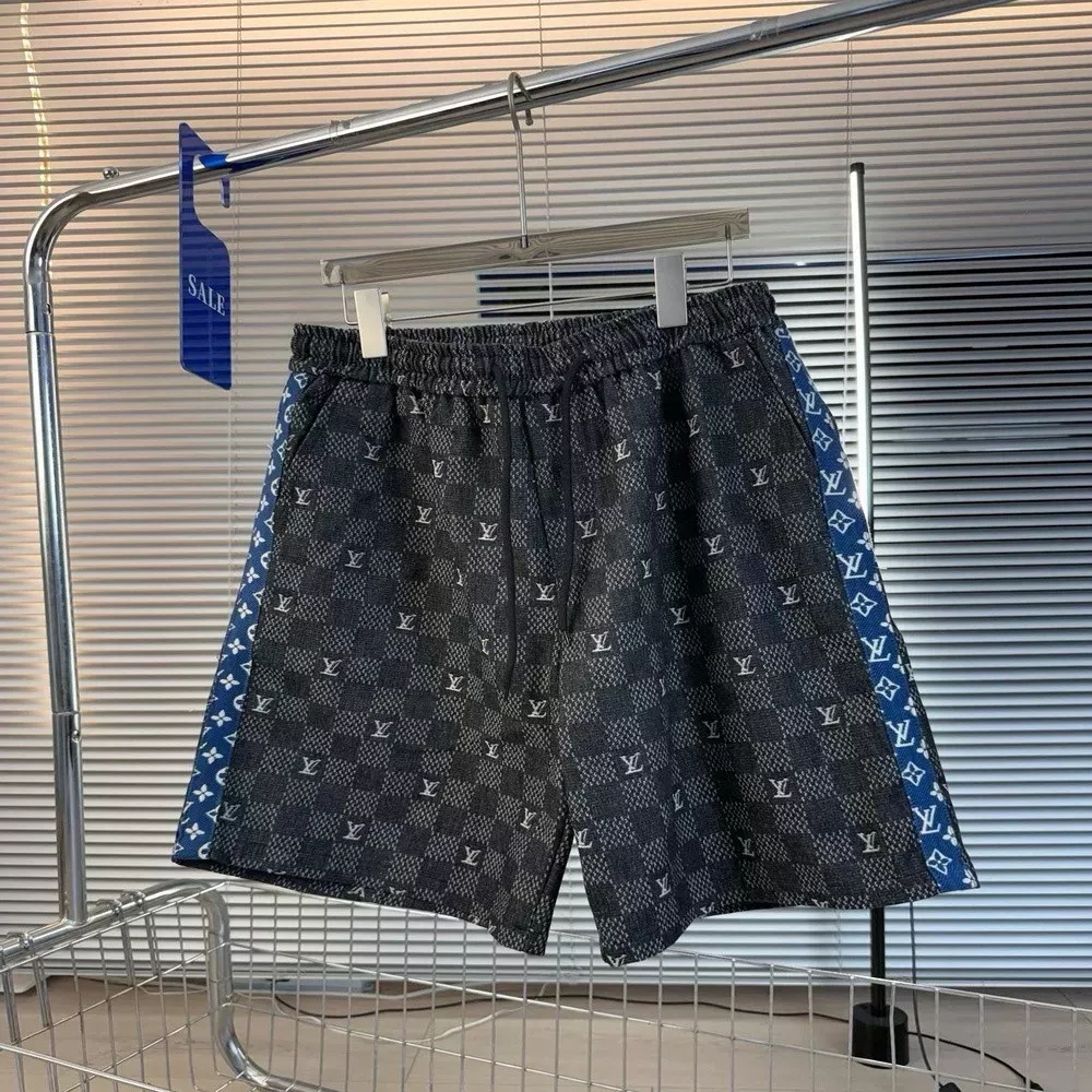 루이비통 체커보드 자카드 워싱 밴딩 데님 반바지