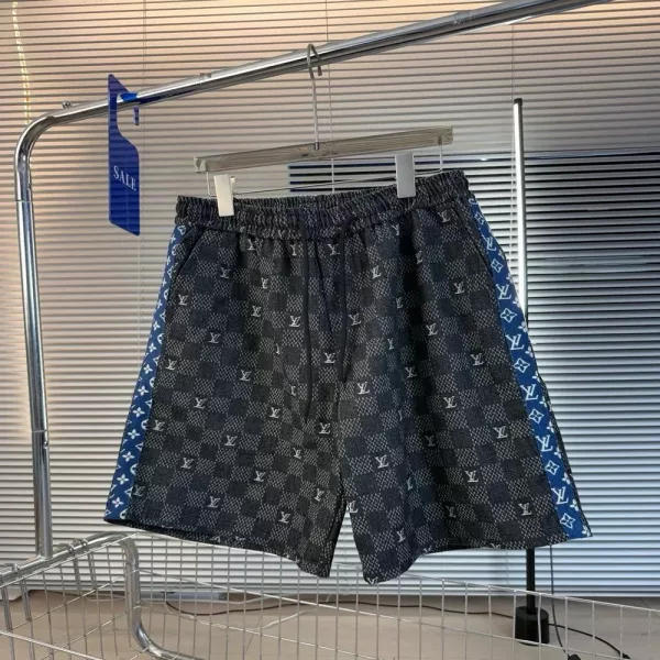 루이비통 체커보드 자카드 워싱 밴딩 데님 반바지