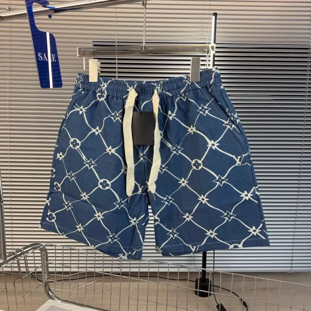 루이비통 워싱 프린트 와이드핏 데님 밴딩 반바지