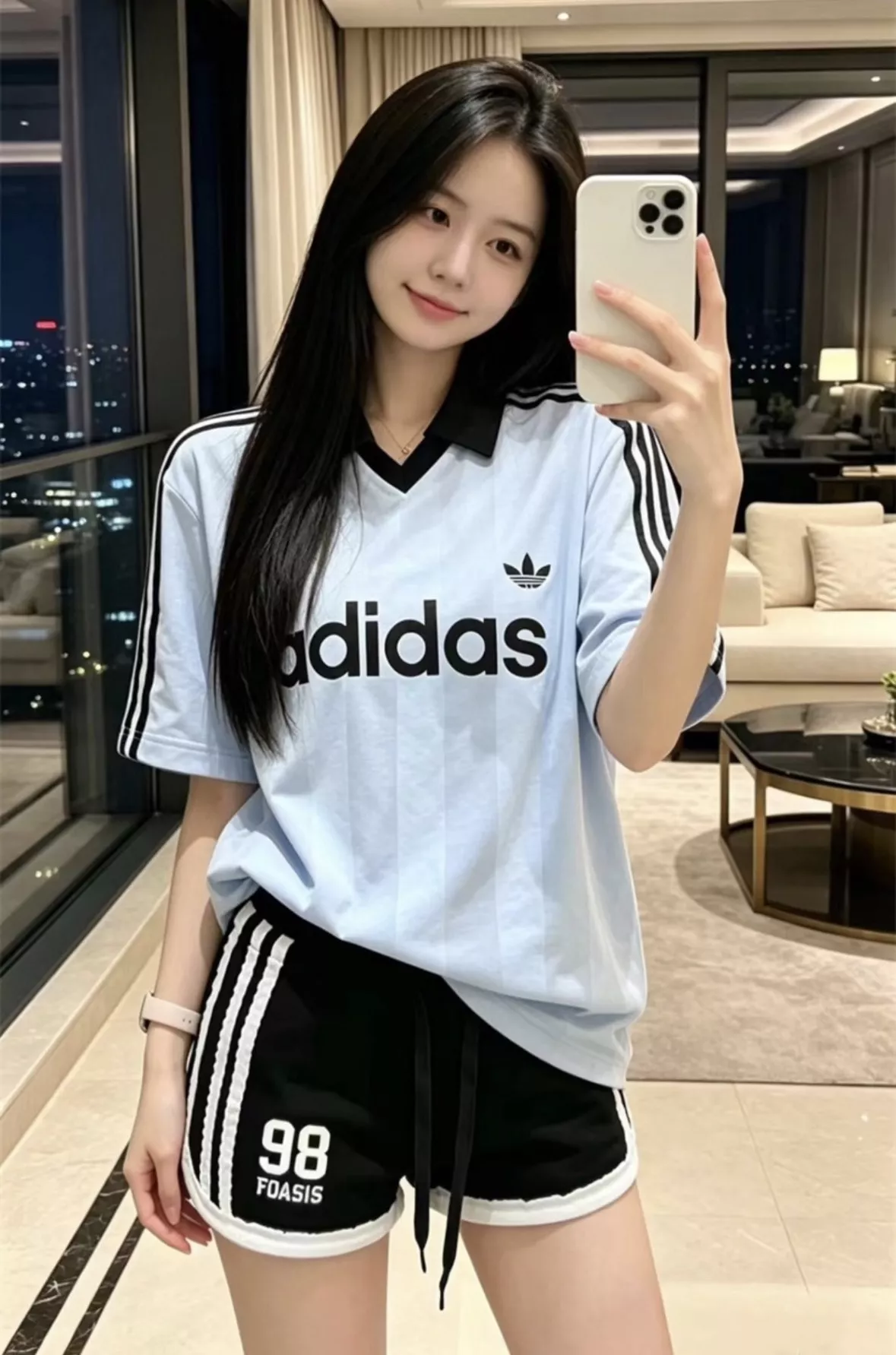 아디다스 복고 축구 유니폼 스타일 반소매 카라 티셔츠 상세 이미지 10