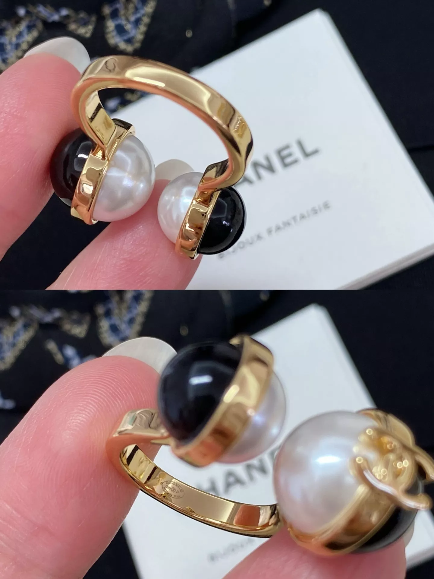 샤넬 블랙 화이트 배색 진주 반지 상세 이미지 9