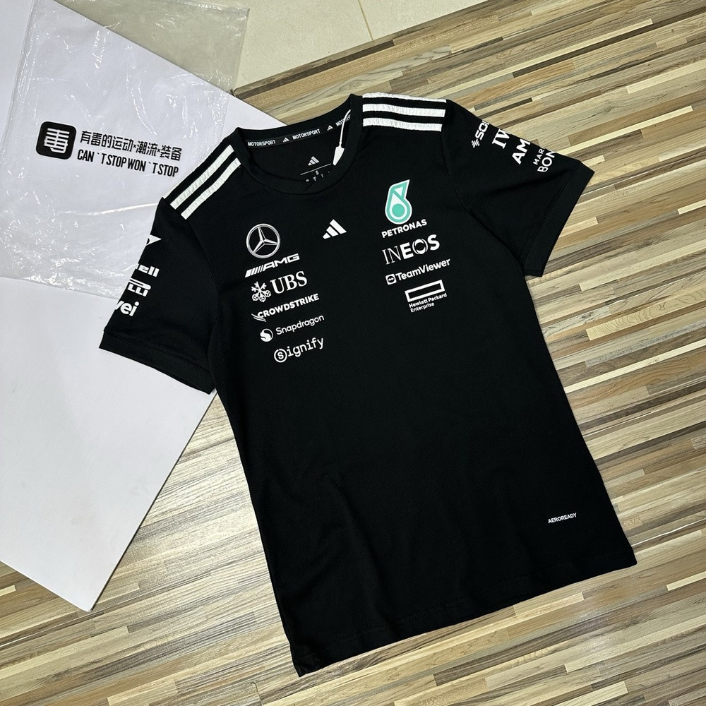 아디다스 메르세데스 AMG 페트로나스 F1 팀 스트라이프 반소매 티셔츠
