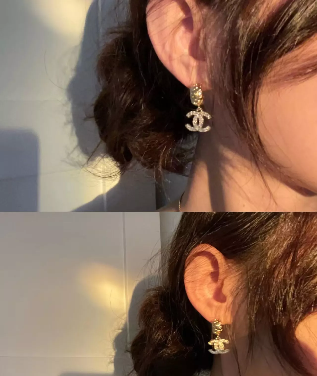 샤넬 더블 C 퀼팅 장식 풀큐빅 귀걸이 상세 이미지 14