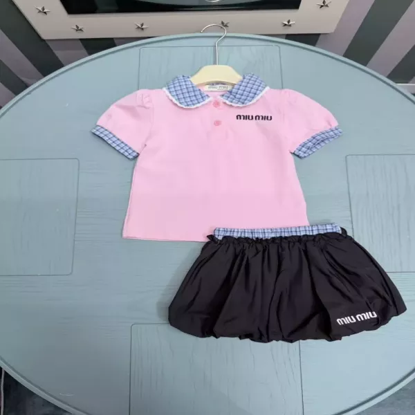 미우미우 아동용 카라 상의와 스커트 투피스 세트
