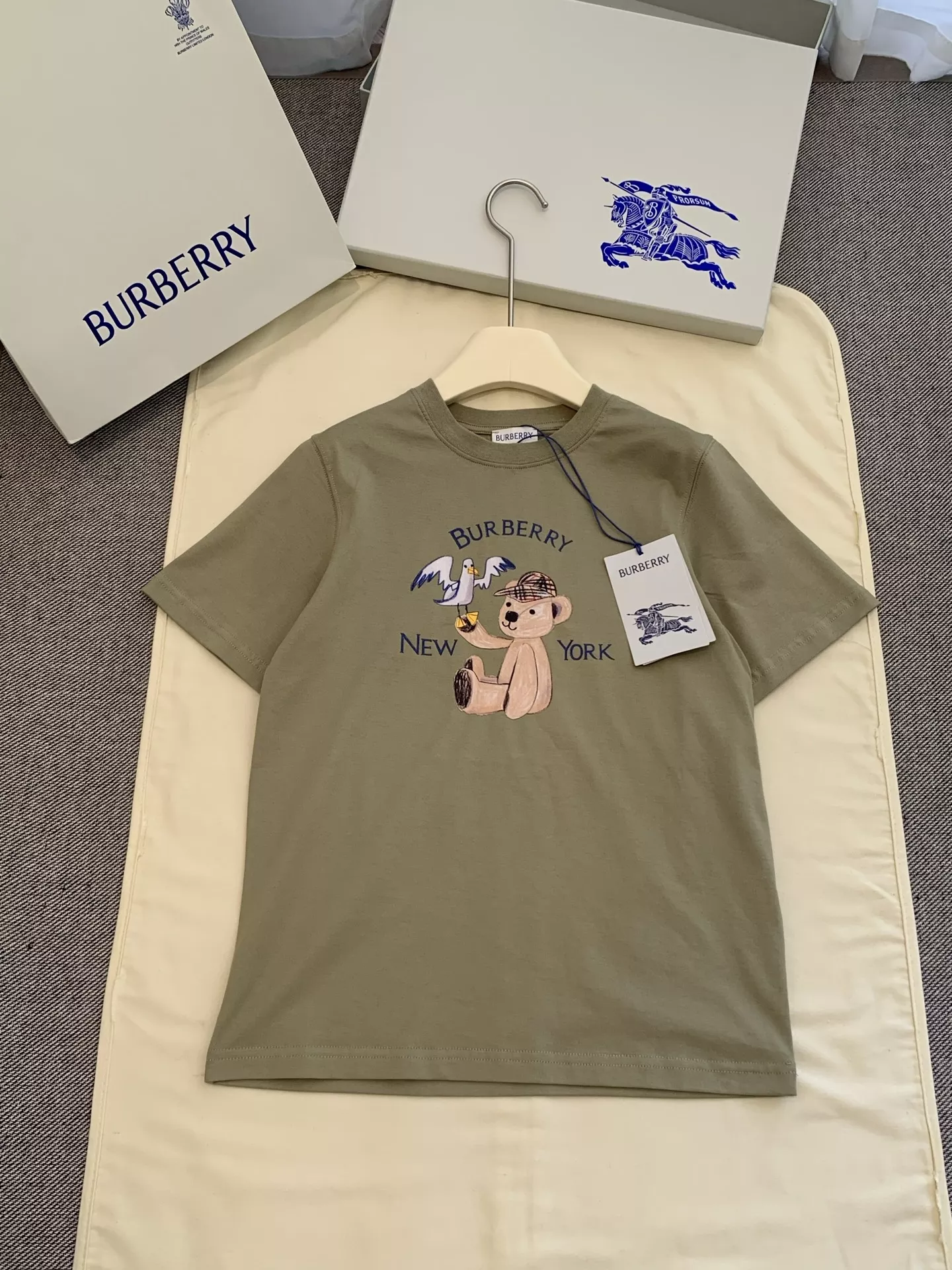 버버리 뉴욕 도시 갈매기 테디베어 코튼 반소매 티셔츠 상세 이미지 10
