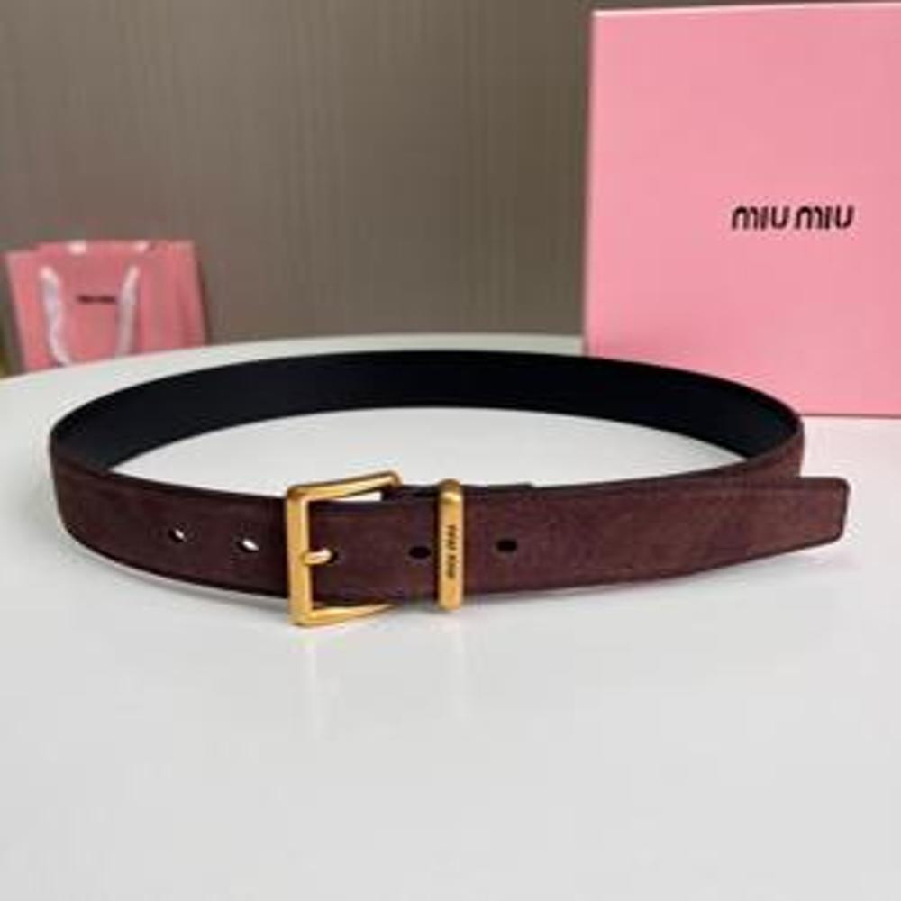 미우미우 벨벳 로고 각인 버클 3.0cm 브라운 여성 벨트