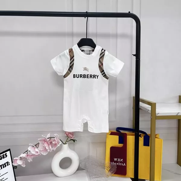 버버리 영국풍 체크 디테일 반소매 베이비 바디수트