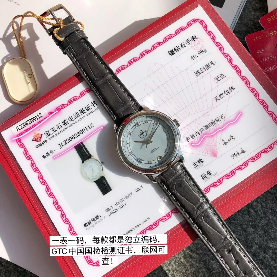오메가 드 빌 베이비 블루 자개 다이얼 여성용 가죽 스트랩 시계 상세 이미지 6