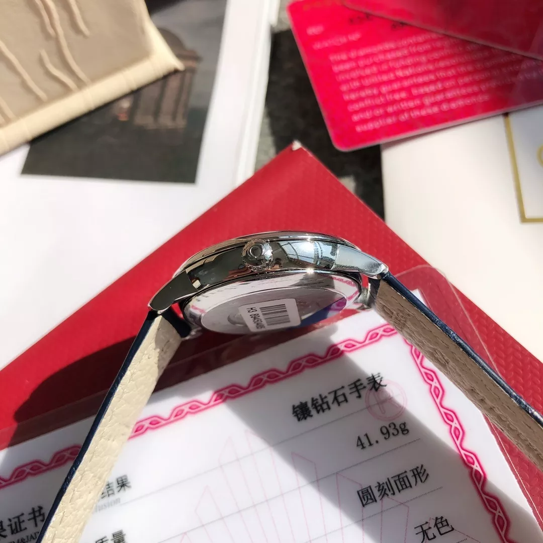 오메가 드빌 블루 다이얼 다이아 인덱스 여성용 가죽 스트랩 시계 상세 이미지 7