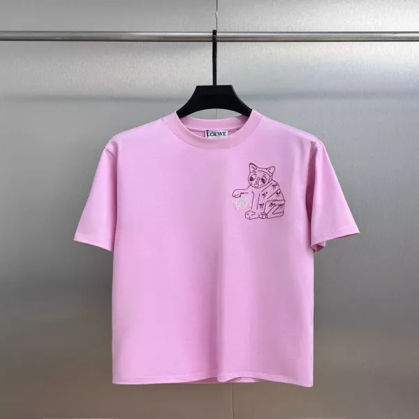 로에베 고양이 자수 로고 루즈핏 반소매 티셔츠