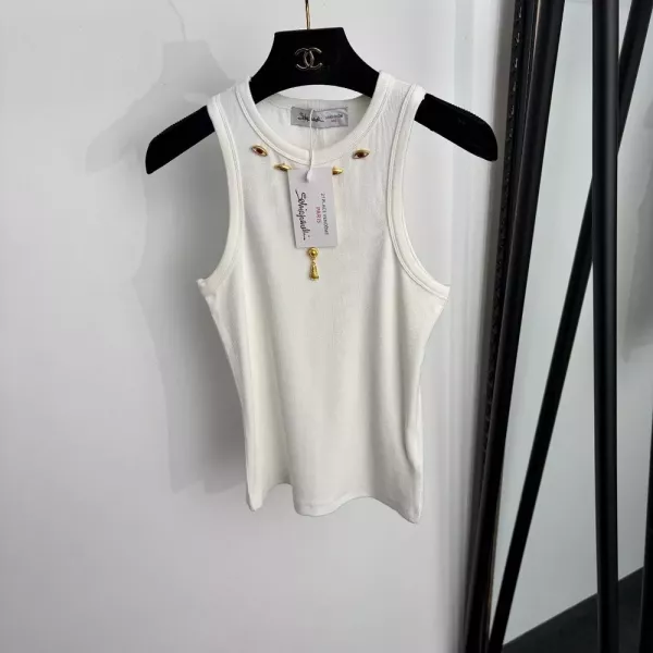 스키아파렐리 메탈 아이 펜던트 장식 코튼 탱크탑