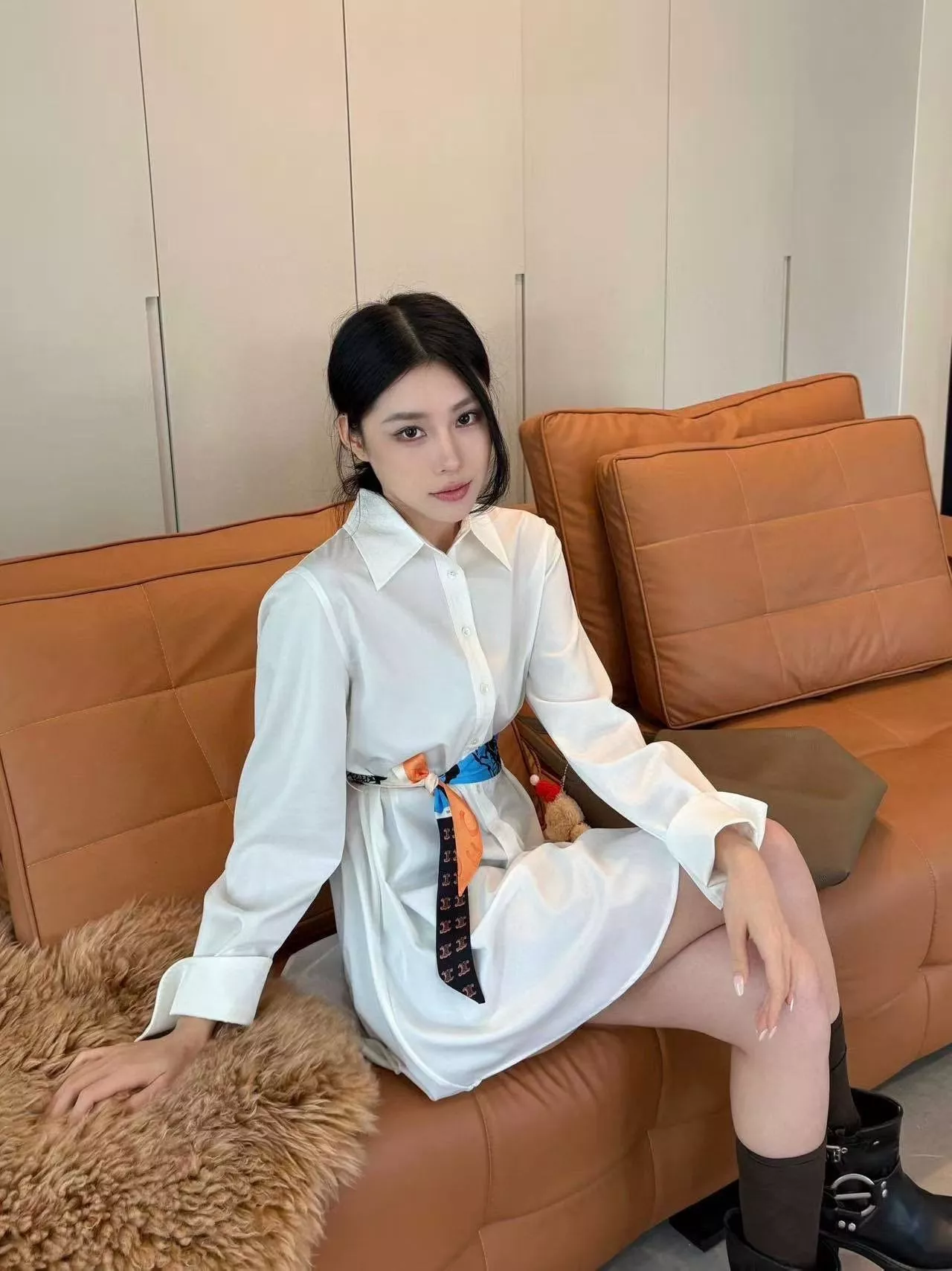 셀린느 마차 프린트 허리끈 긴소매 셔츠 원피스 상세 이미지 14