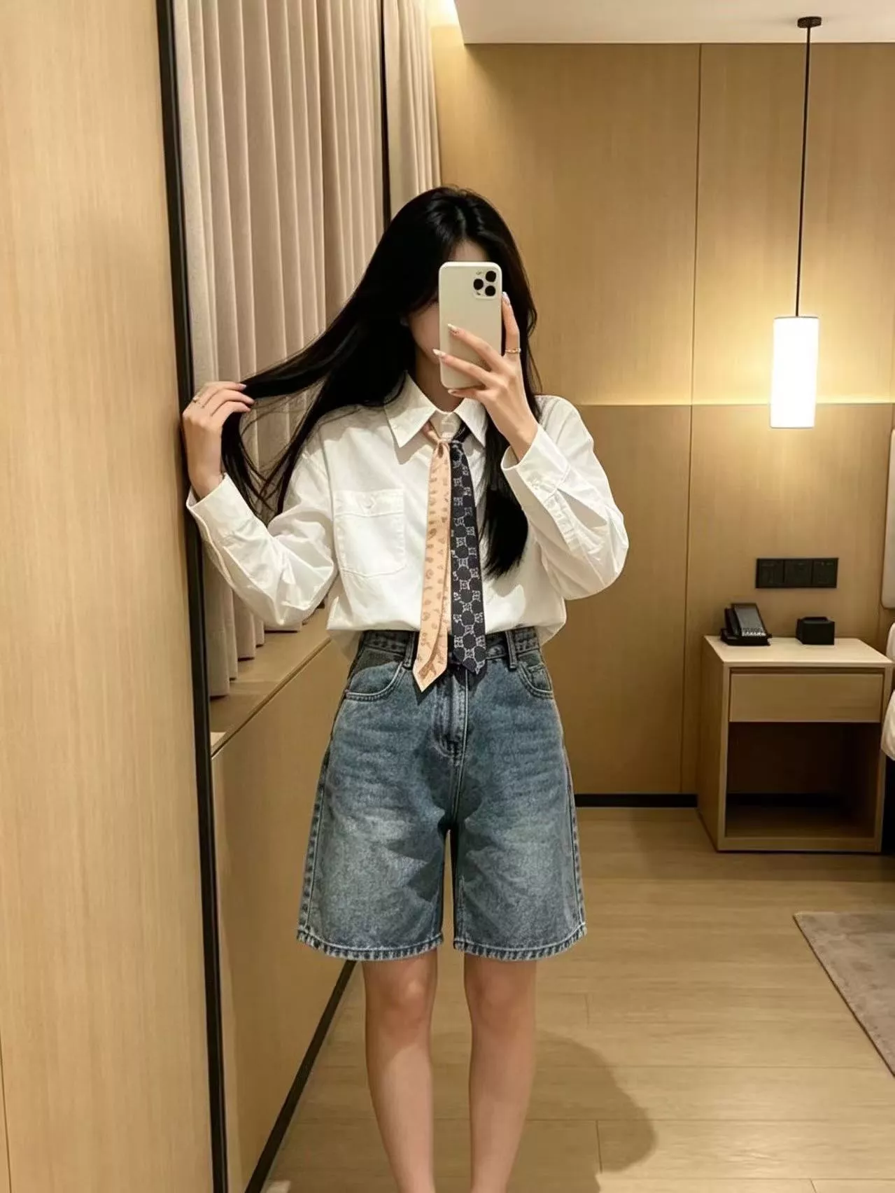 셀린느 로고 프린트 타이 장식 긴소매 셔츠 상세 이미지 18