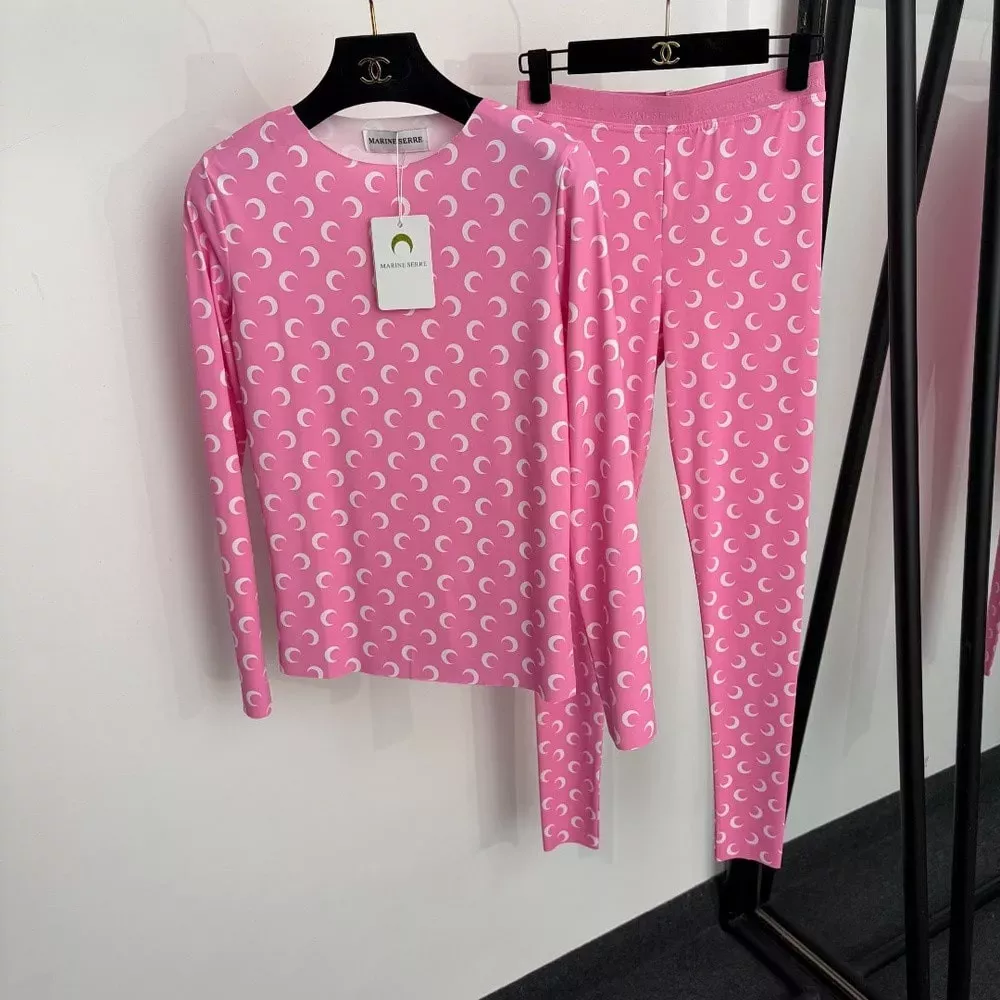 마린세르 문양 프린트 긴소매 상의와 레깅스 세트
