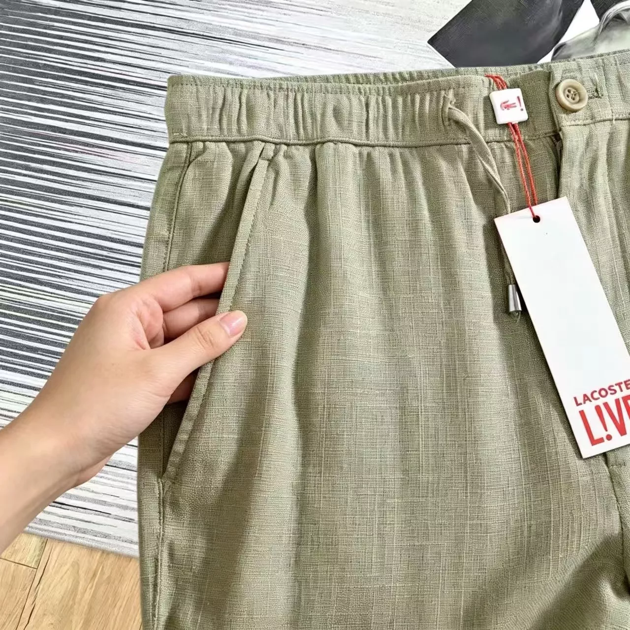 라코스테 린넨 소재 드로스트링 캐주얼 팬츠 상세 이미지 14