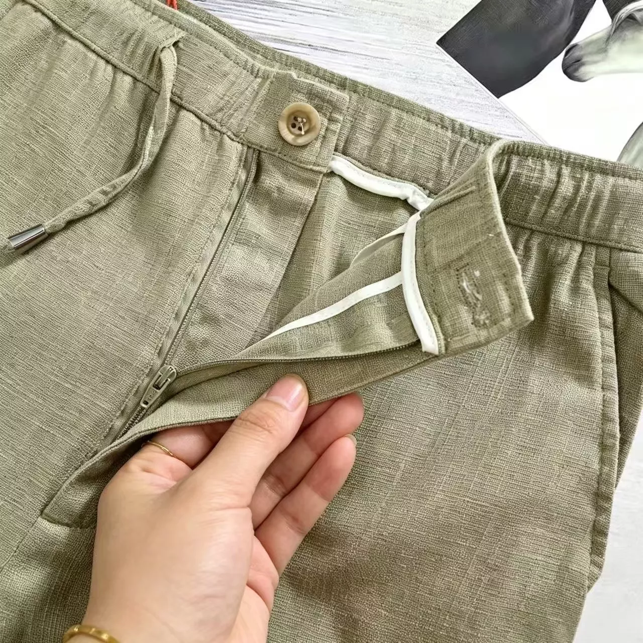 라코스테 린넨 소재 드로스트링 캐주얼 팬츠 상세 이미지 13