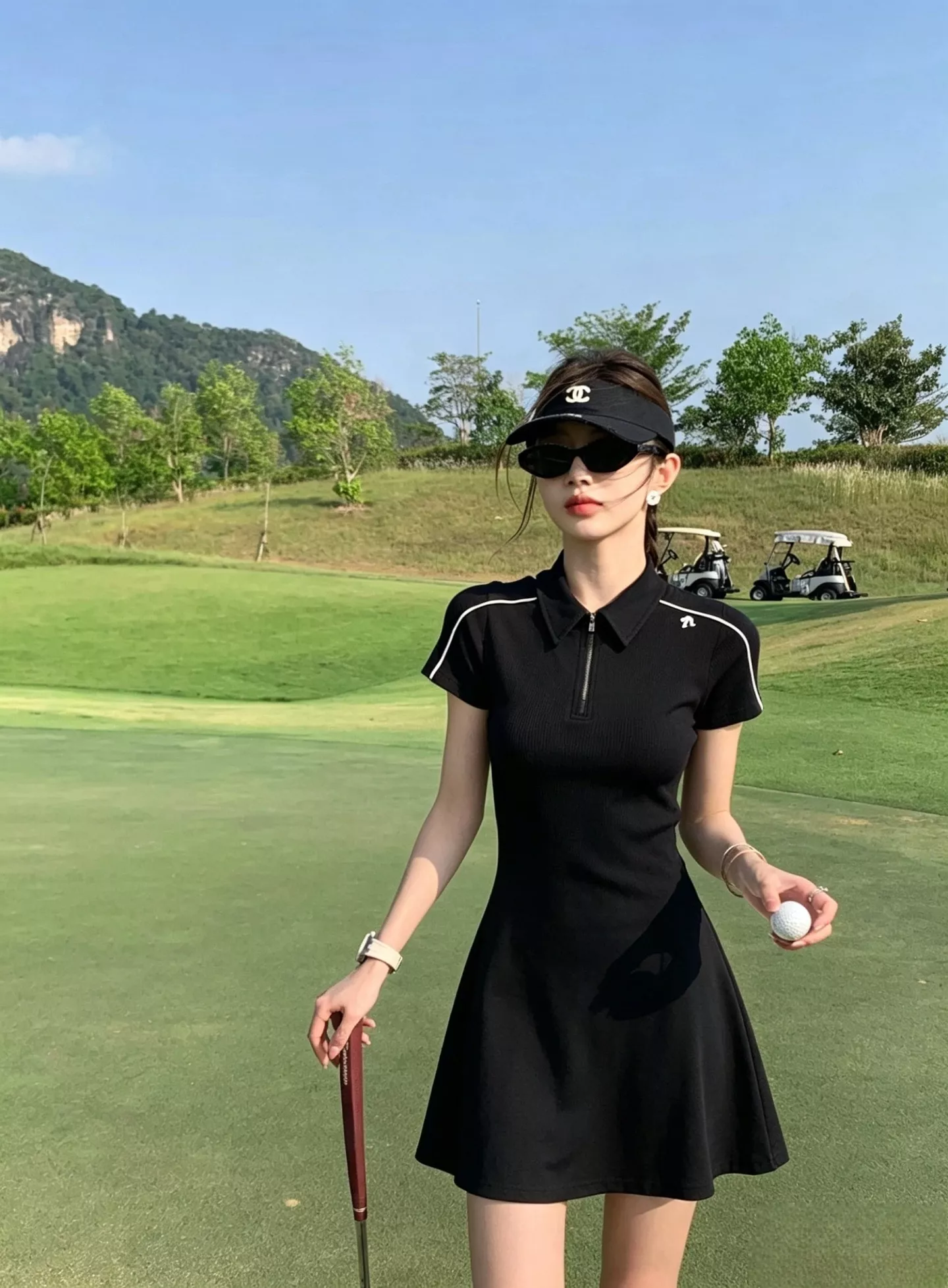 데상트 반집업 폴로 카라 골프 원피스 상세 이미지 7