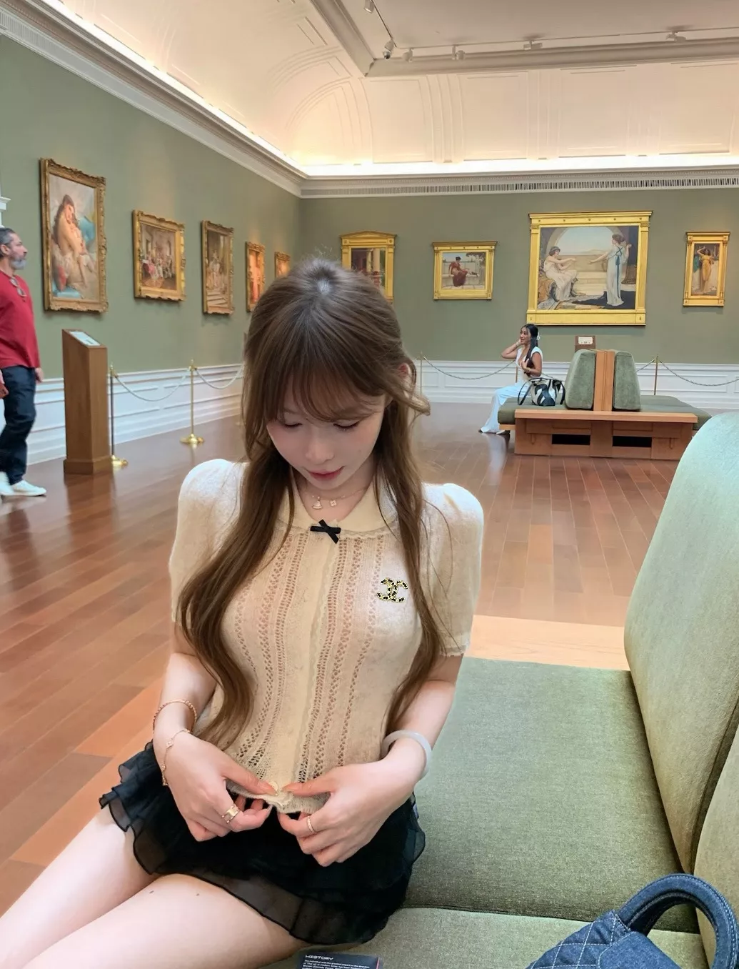 샤넬 배색 레이스 카라 반소매 니트 탑 상세 이미지 8