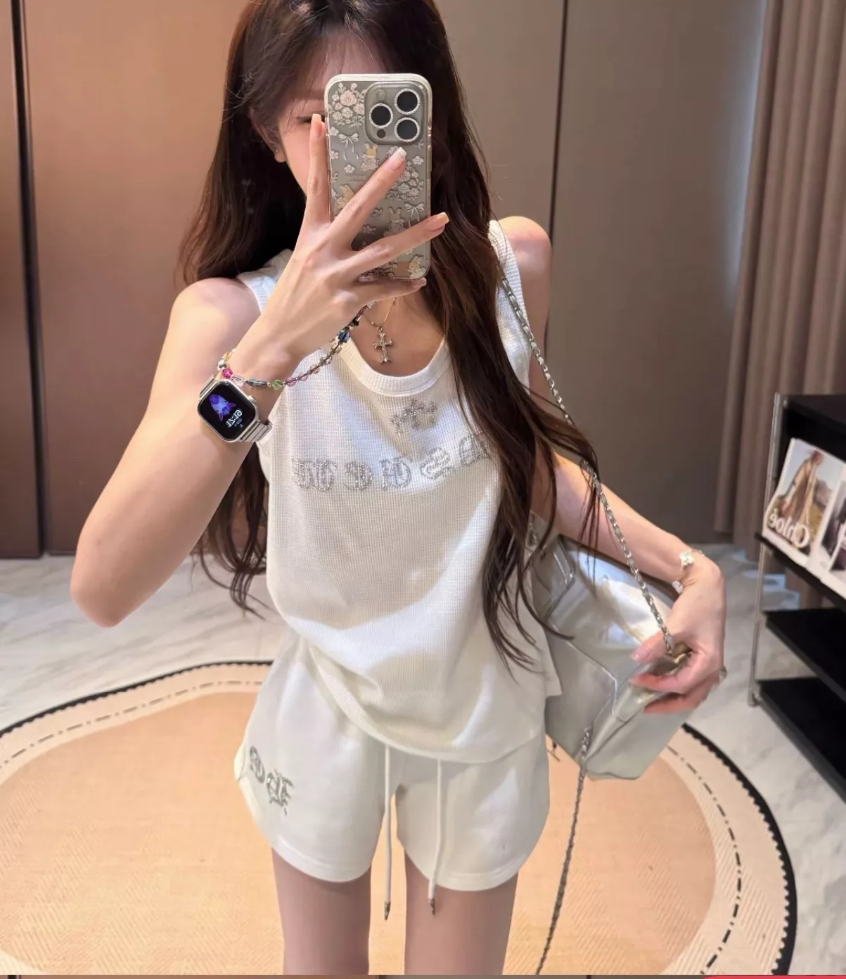 크롬하츠 핫픽스 장식 와플 민소매 상하의 세트 상세 이미지 19