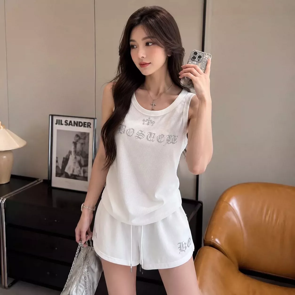 크롬하츠 핫픽스 장식 와플 민소매 상하의 세트 상세 이미지 9