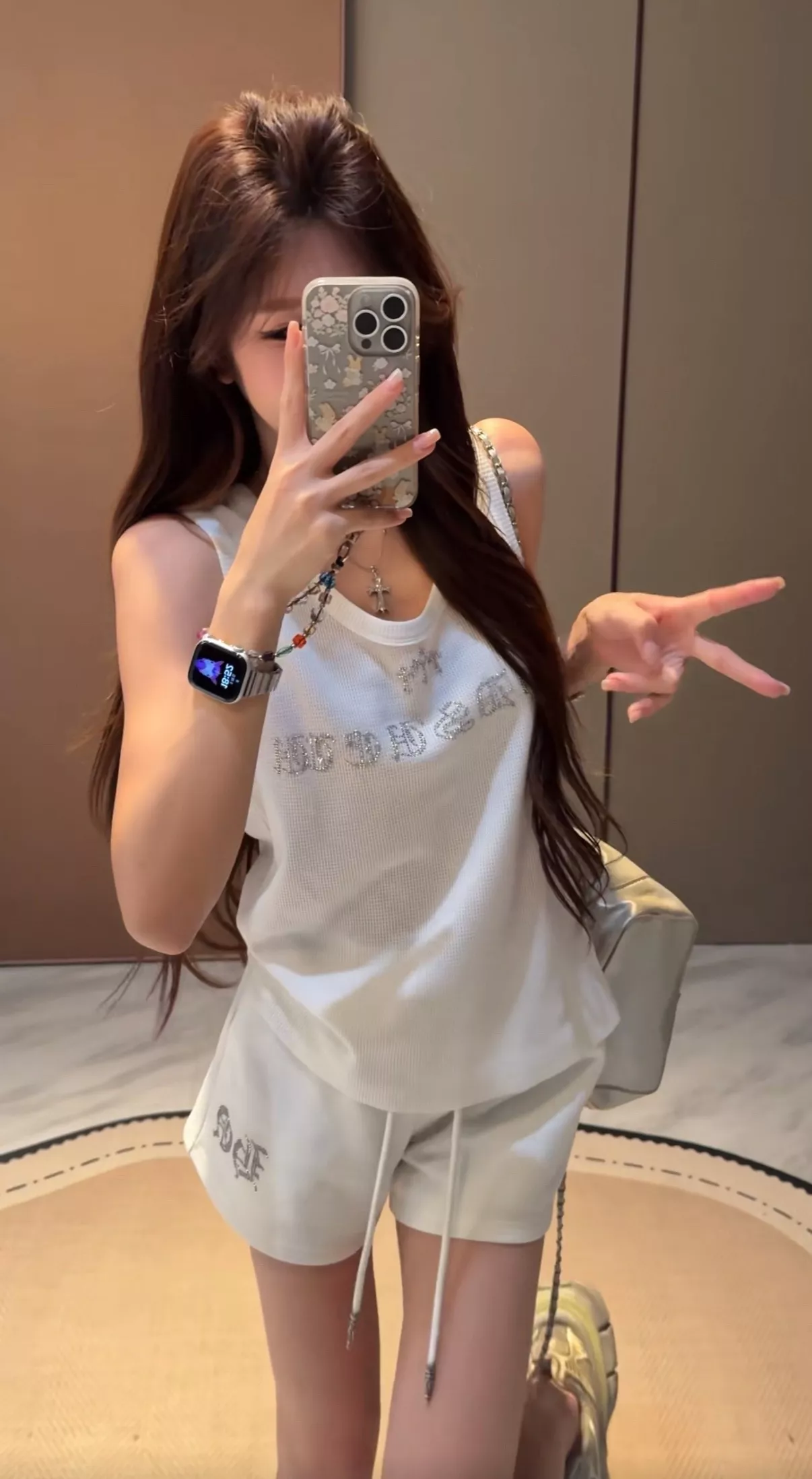 크롬하츠 핫픽스 장식 와플 민소매 상하의 세트 상세 이미지 7