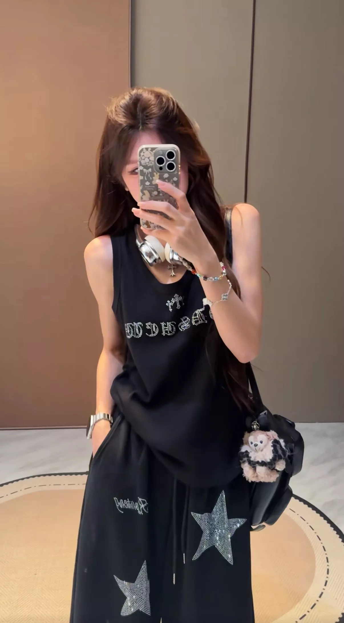 크롬하츠 핫픽스 장식 와플 민소매 상하의 세트 상세 이미지 22