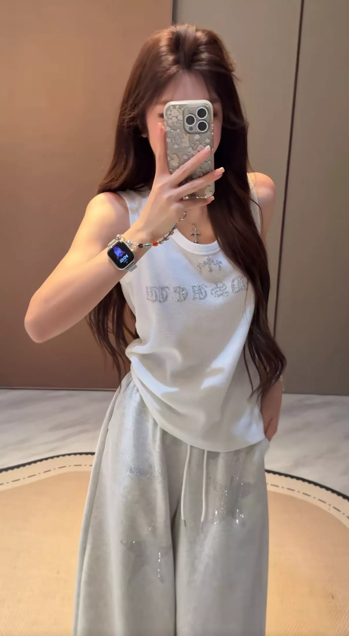 크롬하츠 핫픽스 장식 와플 민소매 상하의 세트 상세 이미지 27