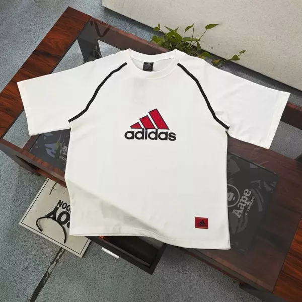 아디다스 클래식 로고 자수 배색 반소매 티셔츠