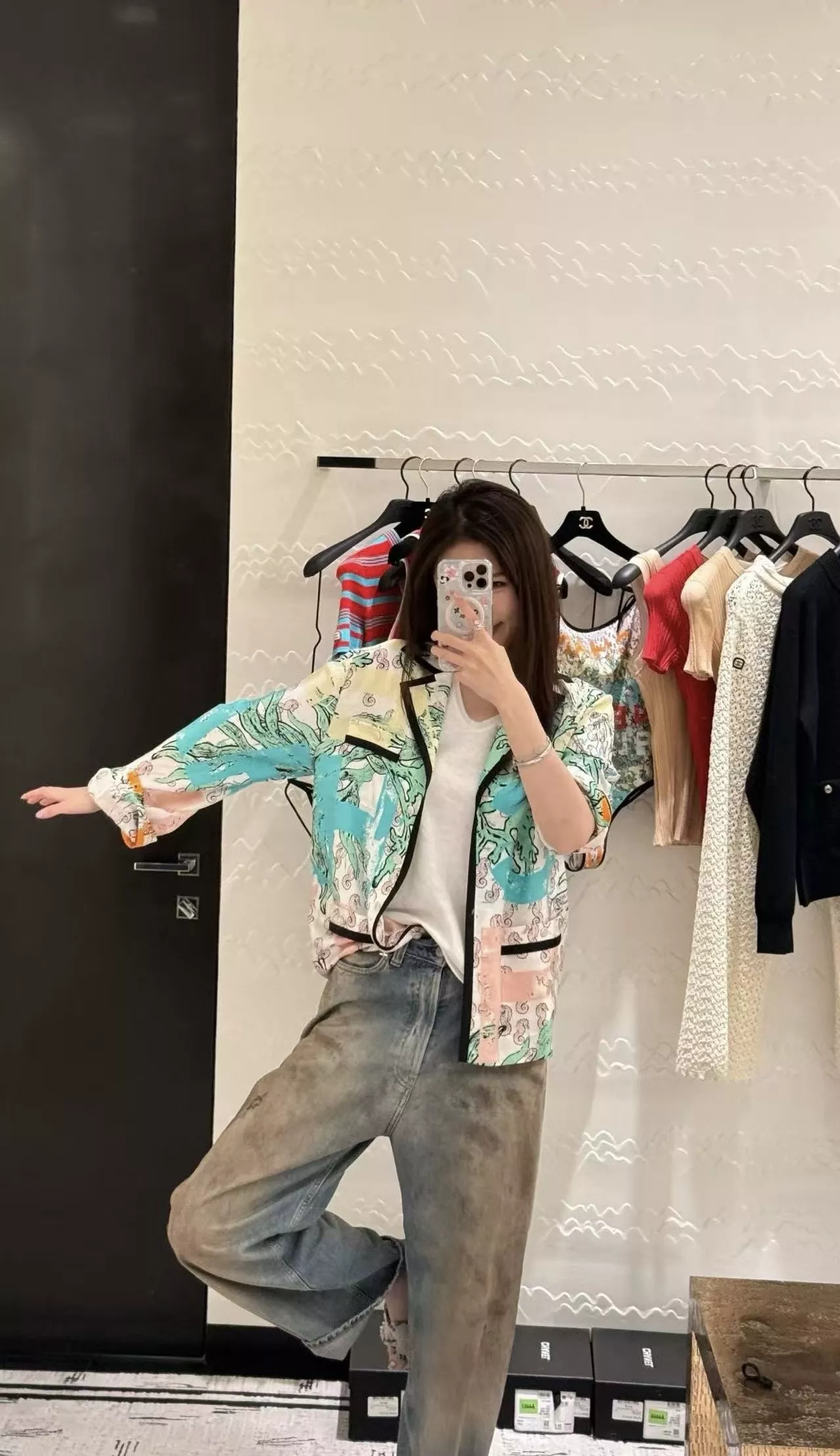 샤넬 컬러 프린트 긴소매 셔츠+와이드 팬츠 홈웨어 세트 상세 이미지 20