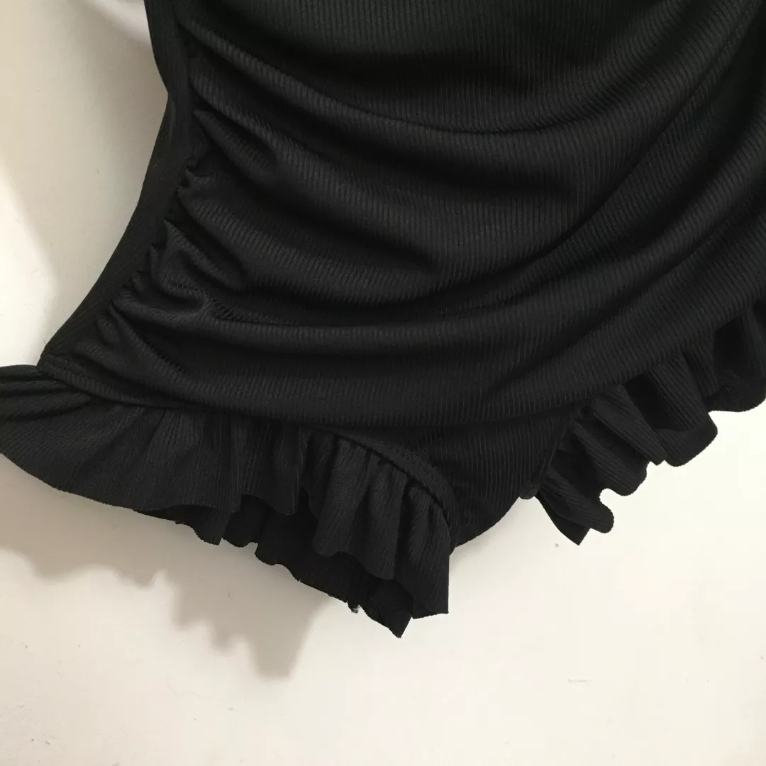 샤넬 프릴 디테일 로고 장식 백리스 원피스 수영복 상세 이미지 5